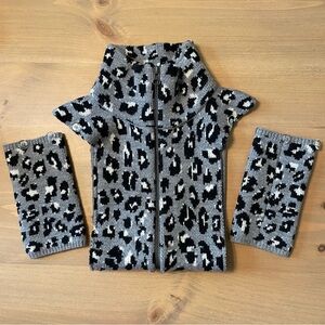 Veronica Beard Wool Dickey & Cuffs in Gray Leopard Print One Size